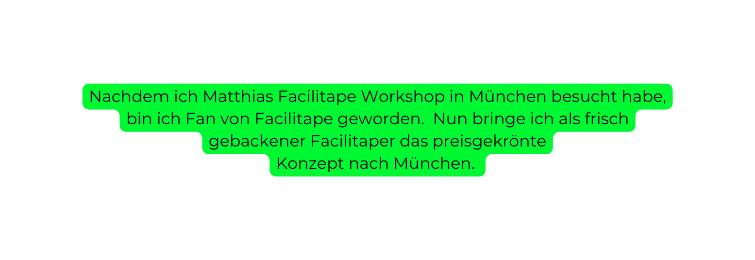 Nachdem ich Matthias Facilitape Workshop in München besucht habe bin ich Fan von Facilitape geworden Nun bringe ich als frisch gebackener Facilitaper das preisgekrönte Konzept nach München